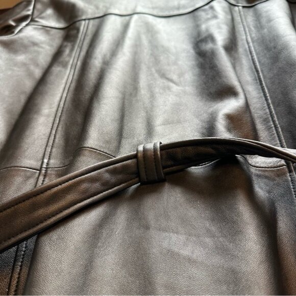 Avenue Black Genuine leather Longer Length Trench Coat Size 22 XL Oversized - Picture 10 of 10